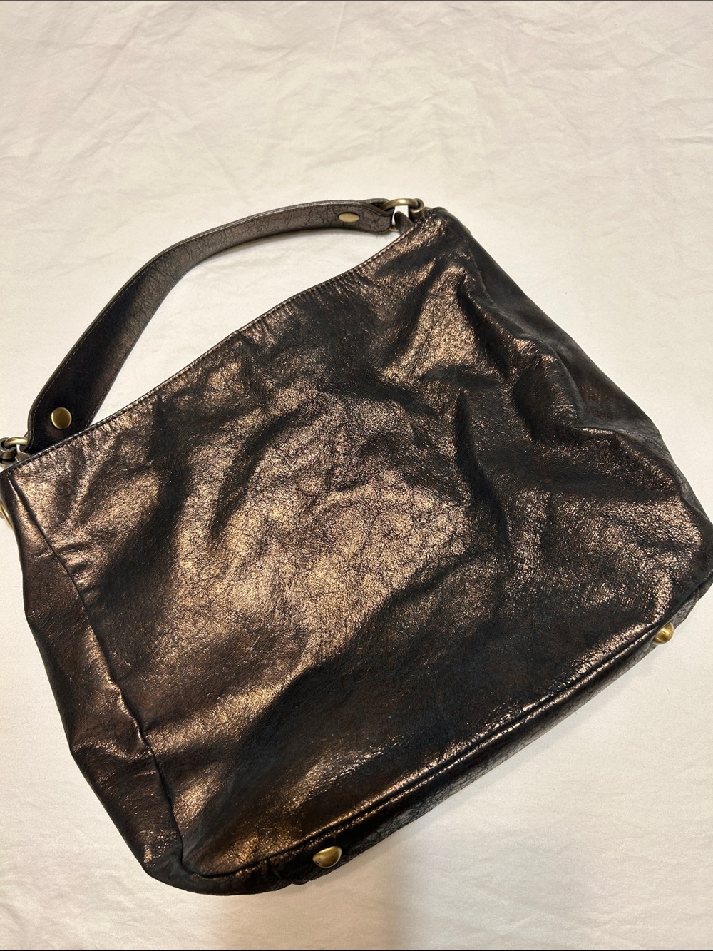 Metallic Charcoal Shoulder Bag with Single Strap